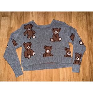 No Comment Girls Teddy Bear Knit Sweater Gray Brown M 10/12 RS638636K